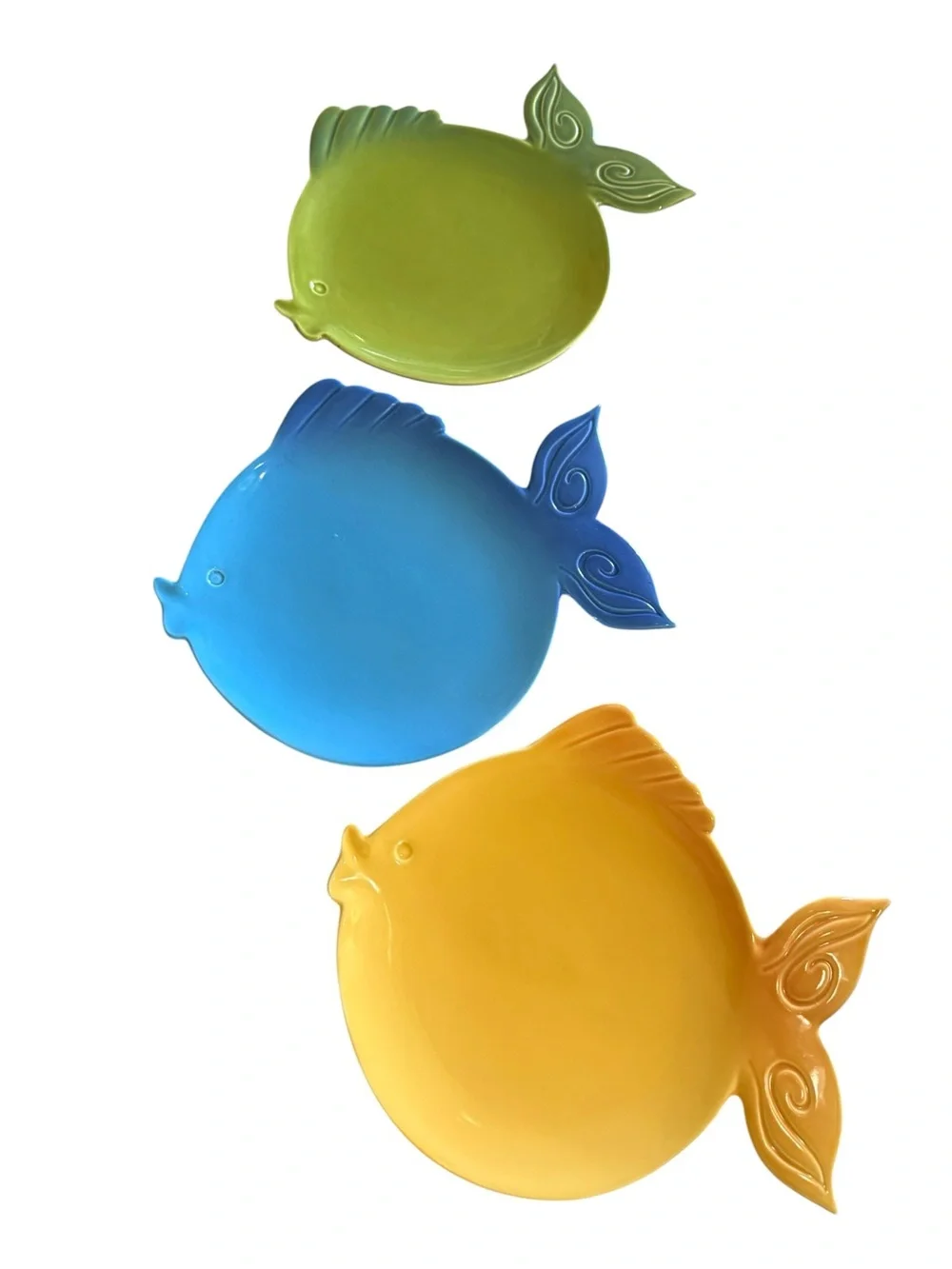Set of 6 Ceramic Fish Plates Coastal Blue Green Yellow Beach House